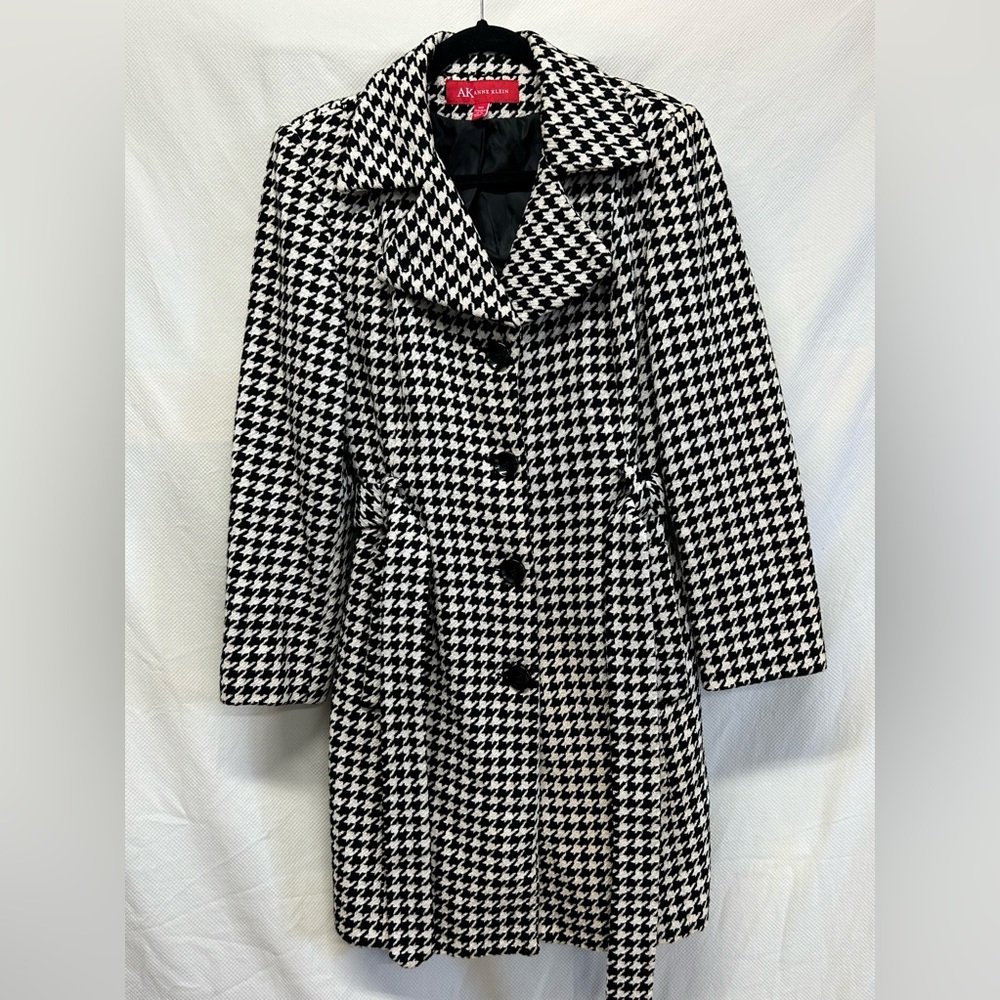 Anne Klein Black and White Houndstooth Trench Coat